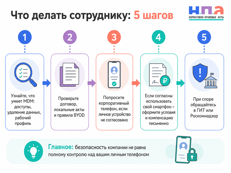 Работодатель требует установить MDM на личный телефон обязан ли сотрудник давать контроль над смартфоном