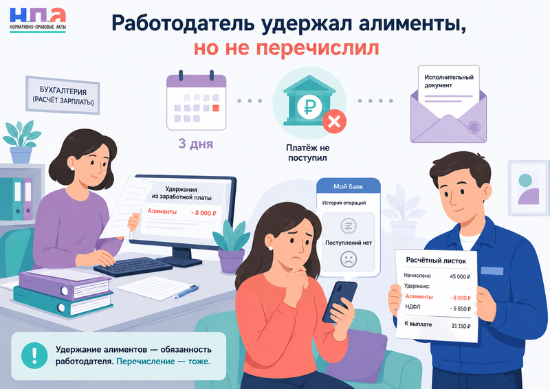 Работодатель удержал алименты из зарплаты, но не перечислил их получателю