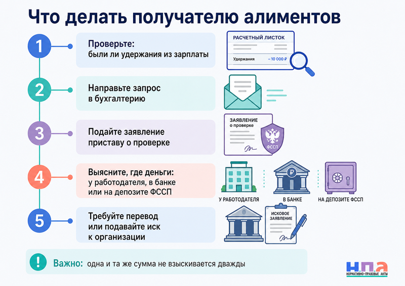 Работодатель удержал алименты из зарплаты, но не перечислил их получателю