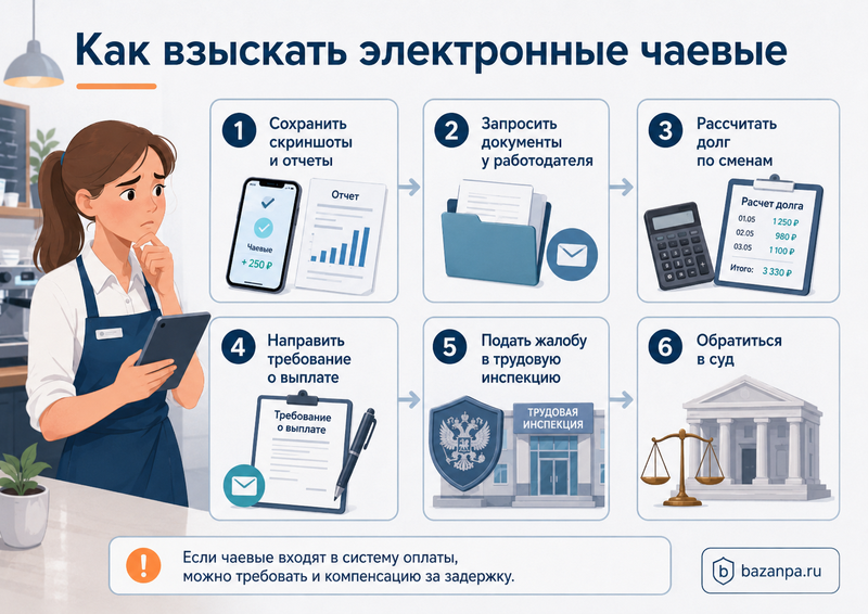 Работодатель удерживает или не распределяет чаевые, перечисленные через терминал либо сервис