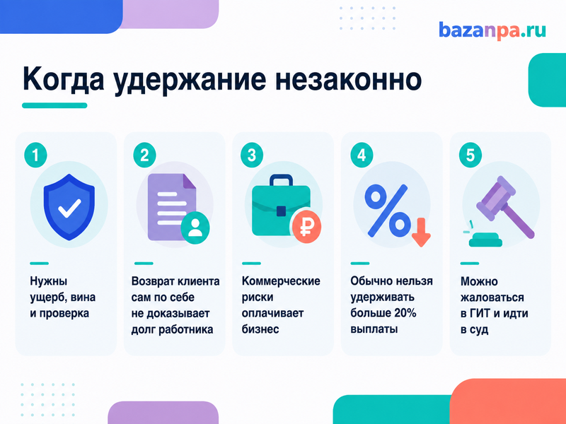 Работодатель удерживает из зарплаты стоимость клиентских возвратов, отмененных заказов или банковских чарджбэков когда это незаконно