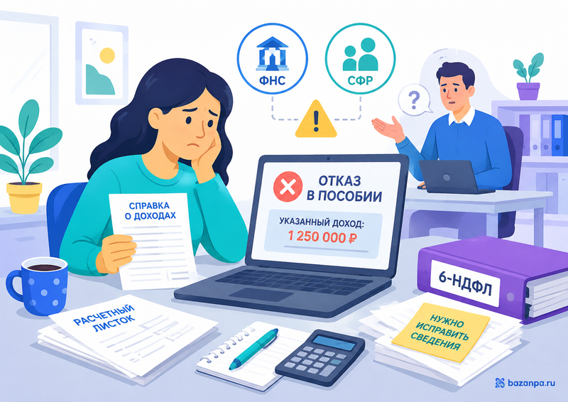 Работодатель указал неправильный или завышенный доход в 6-НДФЛ либо сведениях для СФР что делать при отказе в пособии