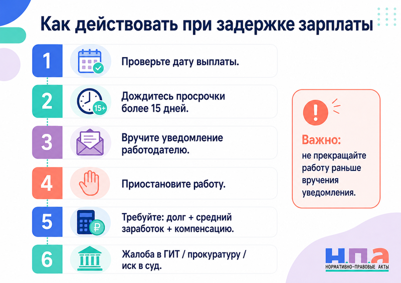 Работодатель задерживает зарплату более 15 дней как приостановить работу и сохранить средний заработок
