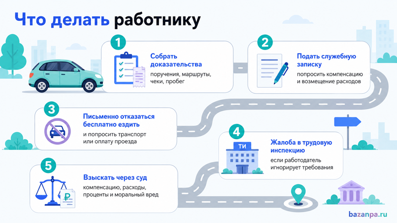 Работодатель заставляет использовать личный автомобиль, но не компенсирует расходы