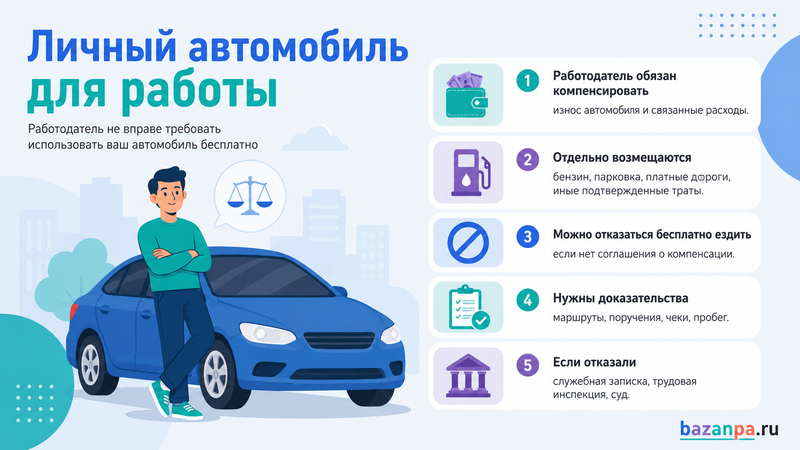 Работодатель заставляет использовать личный автомобиль, но не компенсирует расходы