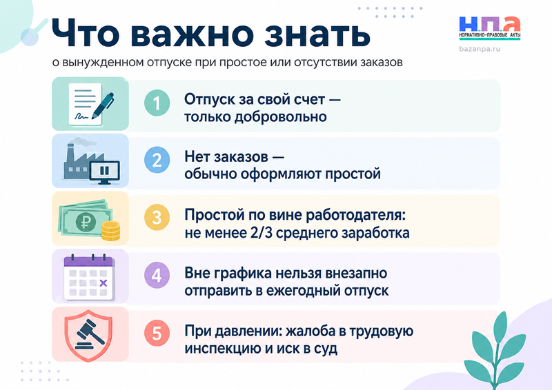 Работодатель заставляет оформить отпуск во время простоя или отсутствия заказов можно ли отказаться