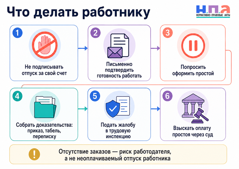 Работодатель заставляет оформить отпуск во время простоя или отсутствия заказов можно ли отказаться