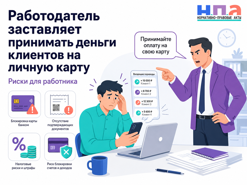 Работодатель заставляет принимать деньги клиентов на личную банковскую карту налоговые риски и ответственность за платежи