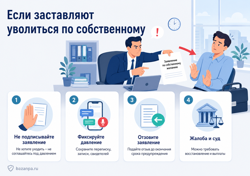 Работодатель заставляет уволиться по собственному желанию как доказать давление