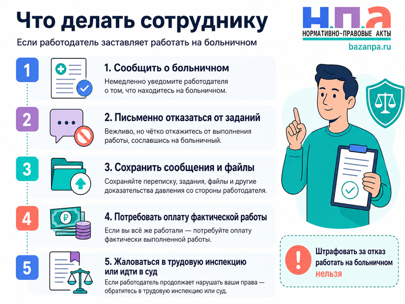 Работодатель заставляет выполнять задания во время больничного