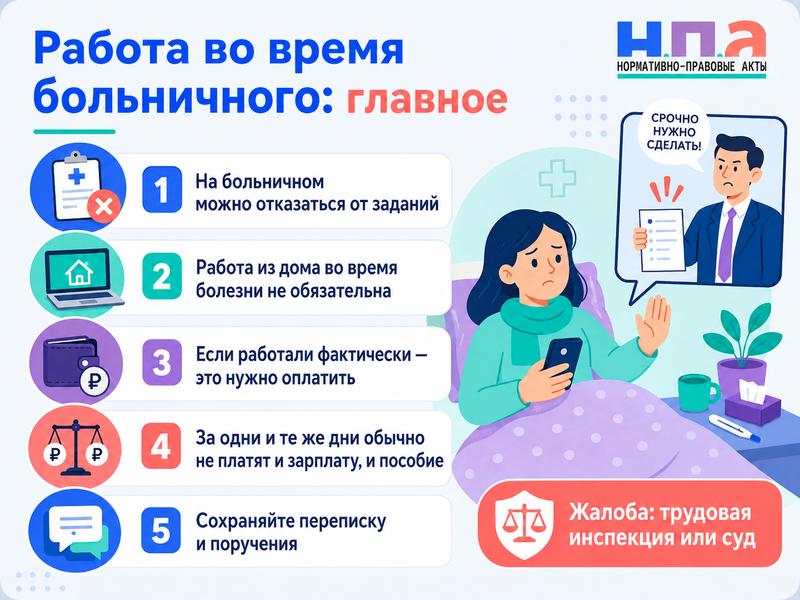 Работодатель заставляет выполнять задания во время больничного