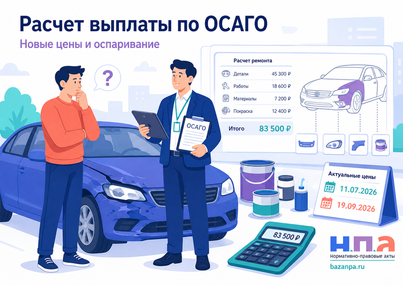Расчет выплаты по ОСАГО после 11 июля 2026 года новые цены запчастей, материалы и оспаривание калькуляции