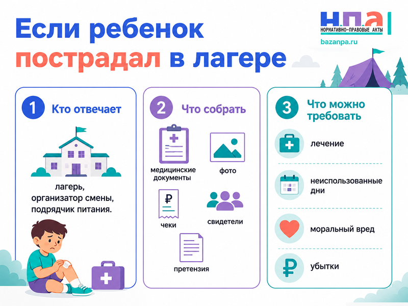 Ребенок получил травму или отравился в детском лагере кто отвечает и как взыскать компенсацию