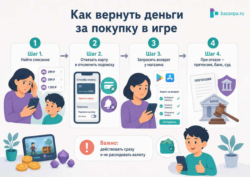 Ребенок потратил деньги в мобильной игре или приложении как отменить покупку и вернуть платеж