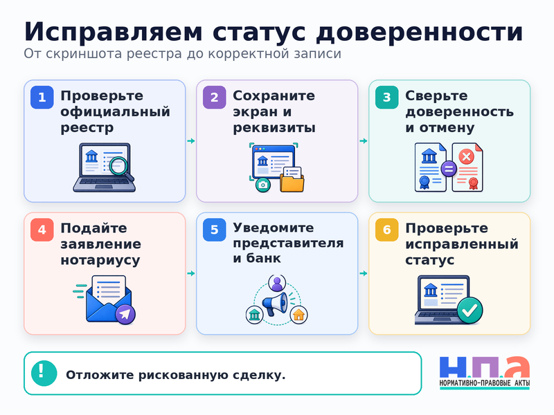 Реестр доверенностей показывает неверный статус как исправить запись