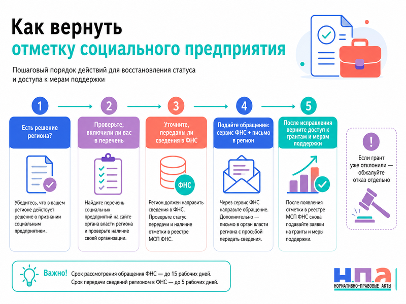 Регион признал компанию социальным предприятием, но отметки нет в реестре МСП