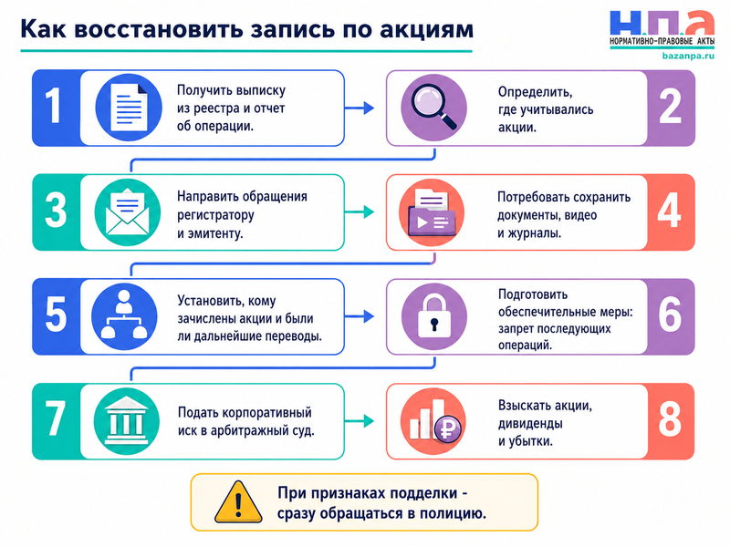 Регистратор акционерного общества ошибочно списал акции либо зачислил их другому владельцу