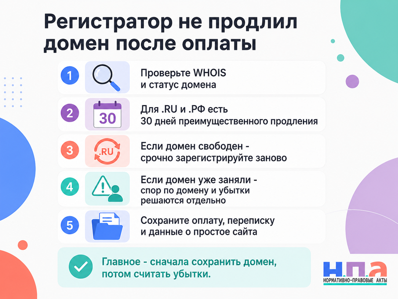 Регистратор не продлил домен после оплаты как восстановить домен и взыскать убытки