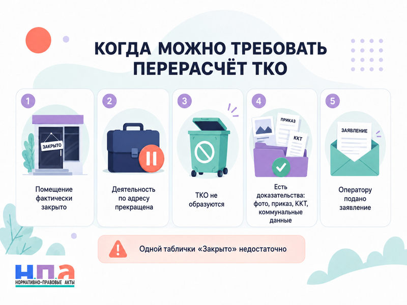 Регоператор начисляет ТКО по закрытому или неиспользуемому помещению можно ли сделать перерасчёт