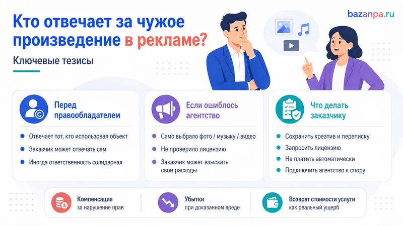 Рекламное агентство использовало чужую фотографию, музыку или видео кто платит компенсацию