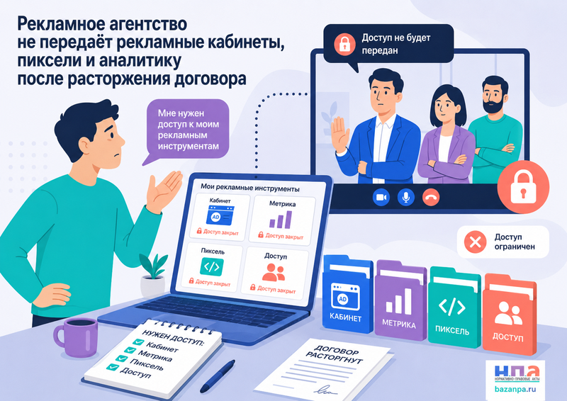 Рекламное агентство не передает рекламные кабинеты, пиксели и аналитику после прекращения договора
