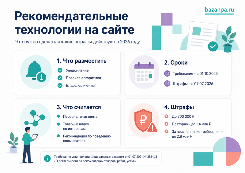 Рекомендательные технологии на сайте в 2026 году правила работы алгоритмов, уведомление пользователей и штрафы