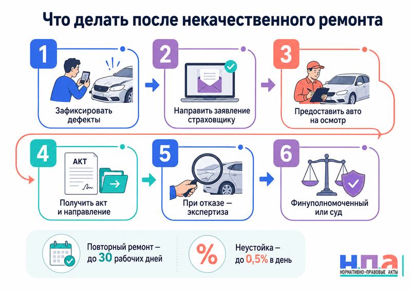 Ремонт по ОСАГО выполнен некачественно: кто устраняет недостатки и можно ли получить деньги