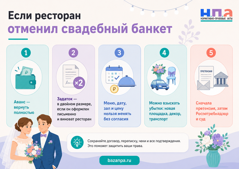 Ресторан или организатор отменил свадебный банкет либо изменил меню и условия