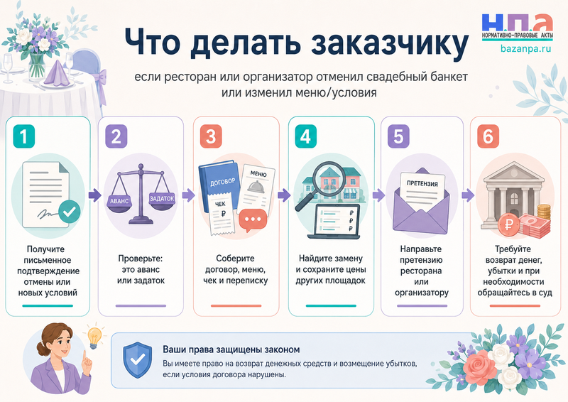 Ресторан или организатор отменил свадебный банкет либо изменил меню и условия