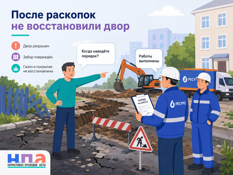 Ресурсоснабжающая или сетевая организация вскрыла двор либо частный участок и не восстановила благоустройство