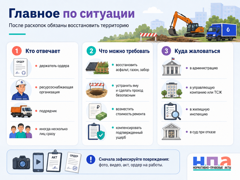Ресурсоснабжающая или сетевая организация вскрыла двор либо частный участок и не восстановила благоустройство
