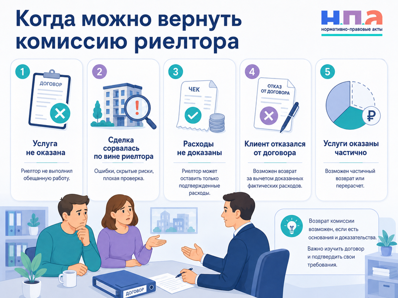 Риелтор взял комиссию, но сделка сорвалась: когда можно вернуть оплату услуг
