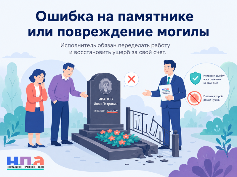Ритуальная компания ошиблась в фамилии, фотографии или датах на памятнике либо повредила могилу