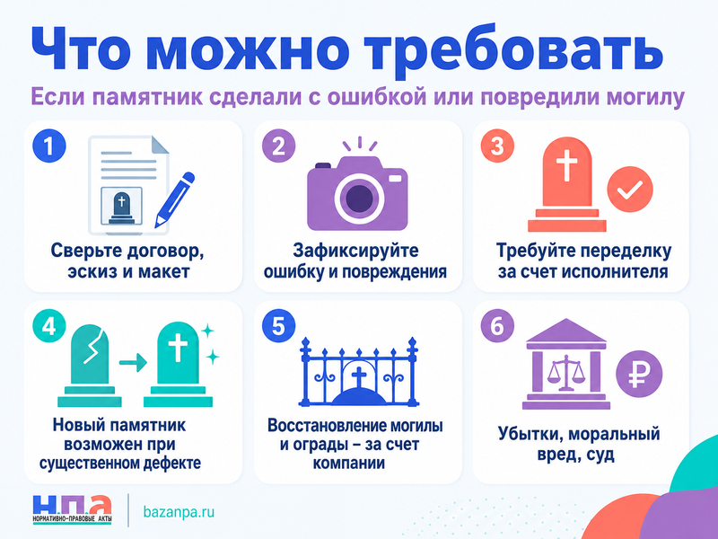 Ритуальная компания ошиблась в фамилии, фотографии или датах на памятнике либо повредила могилу