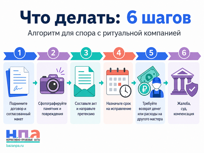 Ритуальная компания ошиблась в фамилии, фотографии или датах на памятнике либо повредила могилу