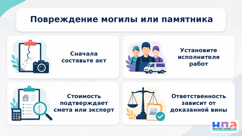 Ритуальная служба повредила могилу, памятник или ограду