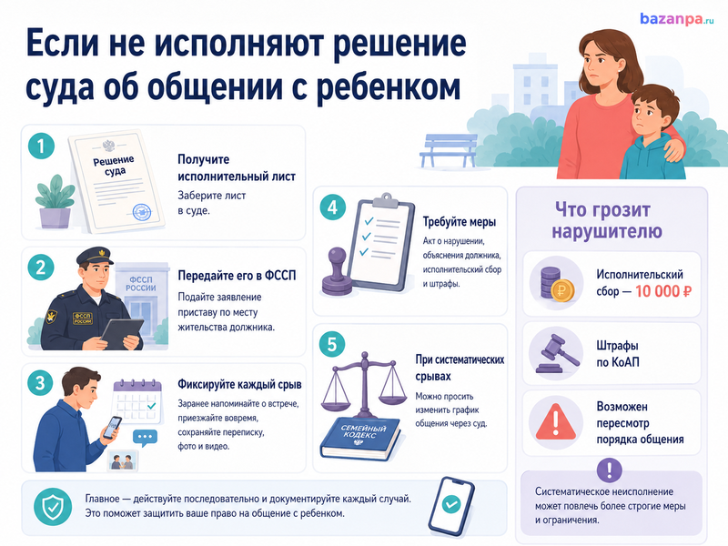 Родитель не исполняет решение суда о порядке общения с ребенком приставы, штрафы и изменение встречРодитель не исполняет решение суда о порядке общения с ребенком приставы, штрафы и изменение встреч