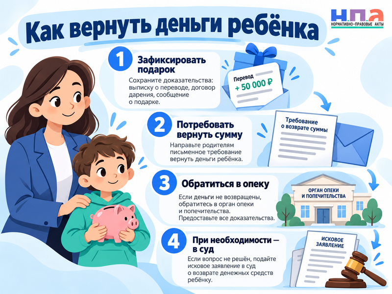 Родители забрали подаренные ребёнку деньги - имеют ли право и как вернуть