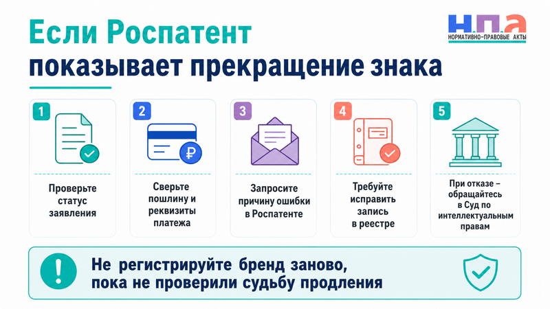 Роспатент показывает товарный знак прекратившим действие как восстановить охрану и исправить реестр