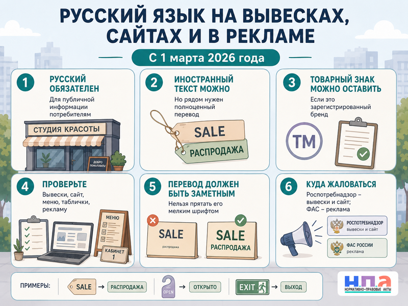 Русский язык на вывесках, сайтах и в рекламе в 2026 году какие иностранные слова запрещены