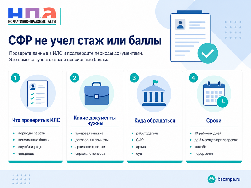 СФР не учел стаж, пенсионные баллы или периоды работы как исправить индивидуальный лицевой счет