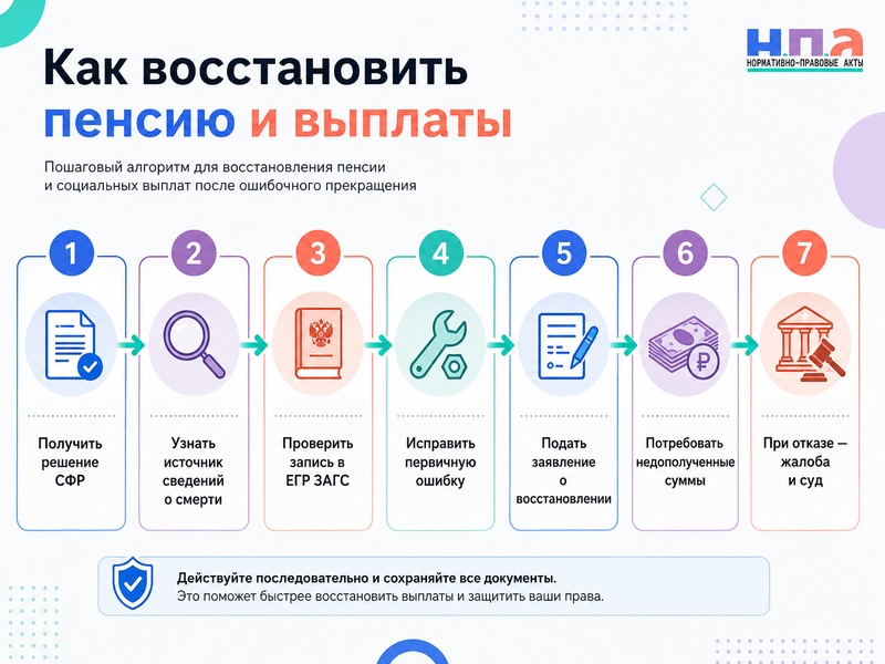 СФР ошибочно получил сведения о смерти живого человека как восстановить пенсию и исправить данные