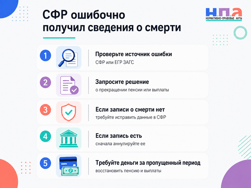 СФР ошибочно получил сведения о смерти живого человека как восстановить пенсию и исправить данные
