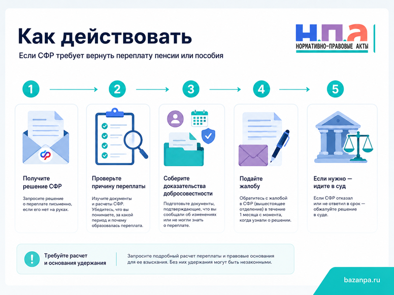 СФР требует вернуть переплаченную пенсию или пособие когда удержание законно и как его оспорить