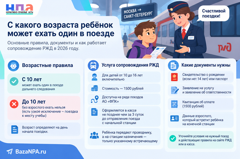 С какого возраста ребёнок может ехать в поезде один