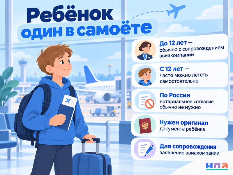 С какого возраста ребёнок может один лететь на самолёте по России