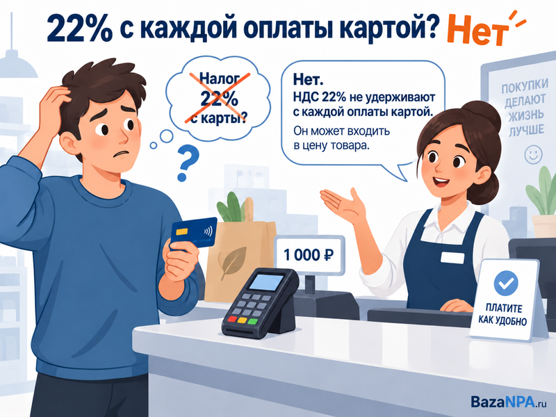 С карты якобы начали удерживать 22% НДС с каждой покупки. Разбираемся, появился ли такой налог, кто платит НДС и что делать, если магазин действительно увеличил цену.