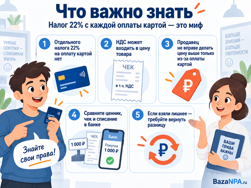 С карты якобы начали удерживать 22% НДС с каждой покупки. Разбираемся, появился ли такой налог, кто платит НДС и что делать, если магазин действительно увеличил цену.
