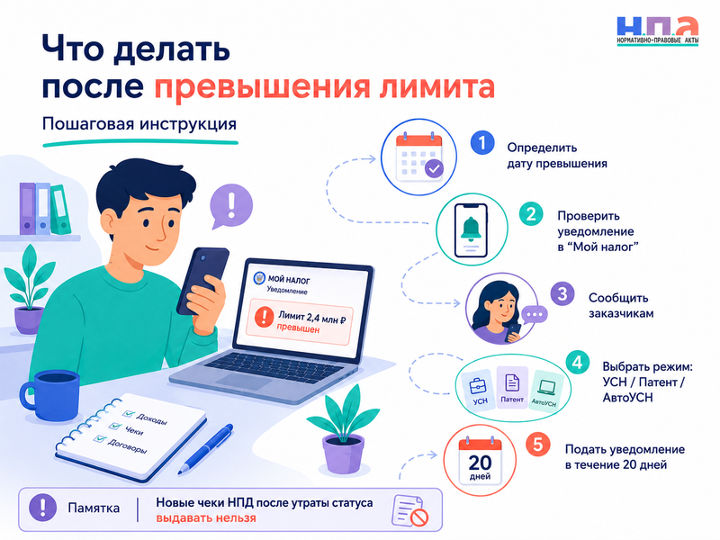 Самозанятый превысил лимит 2,4 млн рублей в 2026 году какие налоги платить и как перейти на другой режим