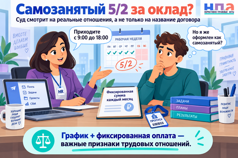 Самозанятый работает 52 и получает фиксированную сумму - это трудовые отношения